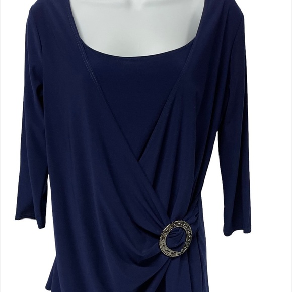 Jason Maxwell Wrap Blouse Cobalt Blue 3/4 sleeves L - Picture 2 of 9
